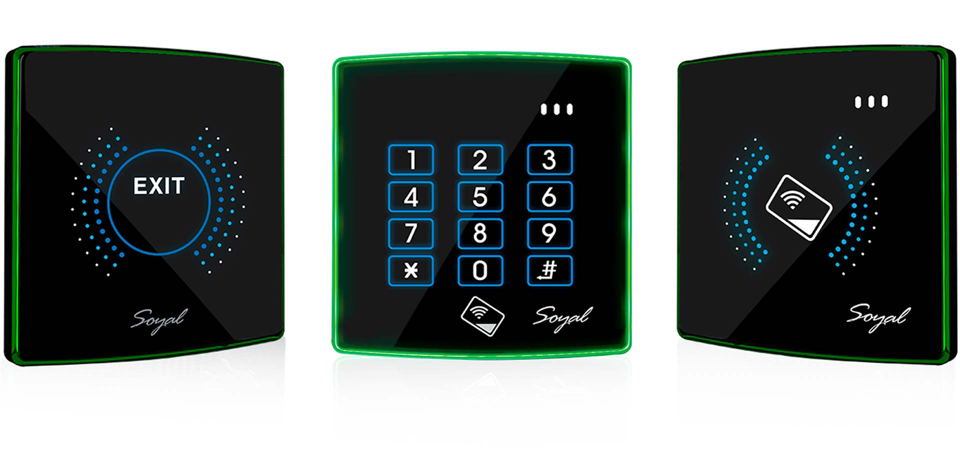 New Design Soyal AR-888H keypad controller, AR-888U proximity access controller and AR-888PBI Press to Exit button