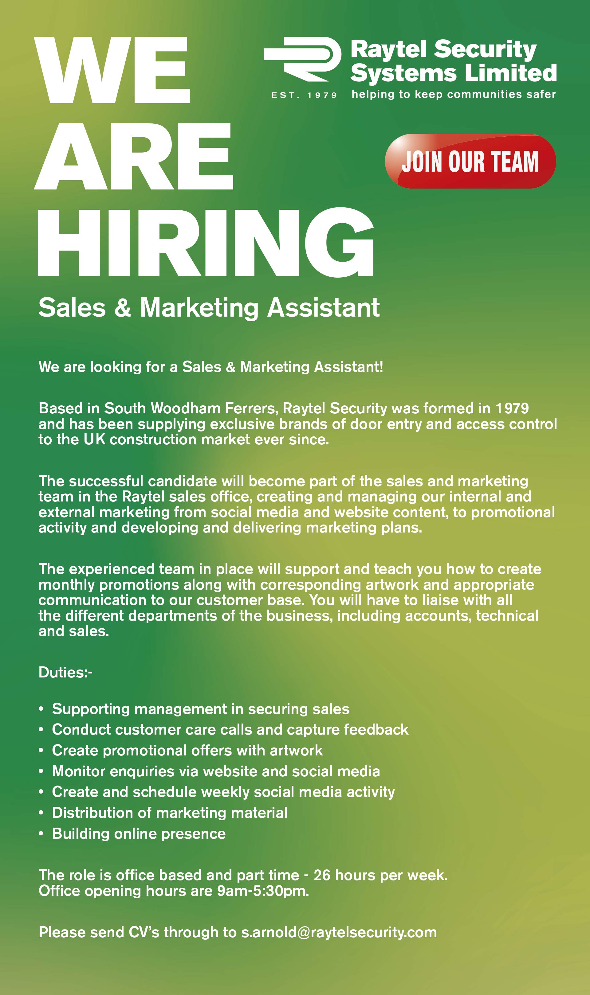 Sales & Marketing Assistant Job Vacancy details.