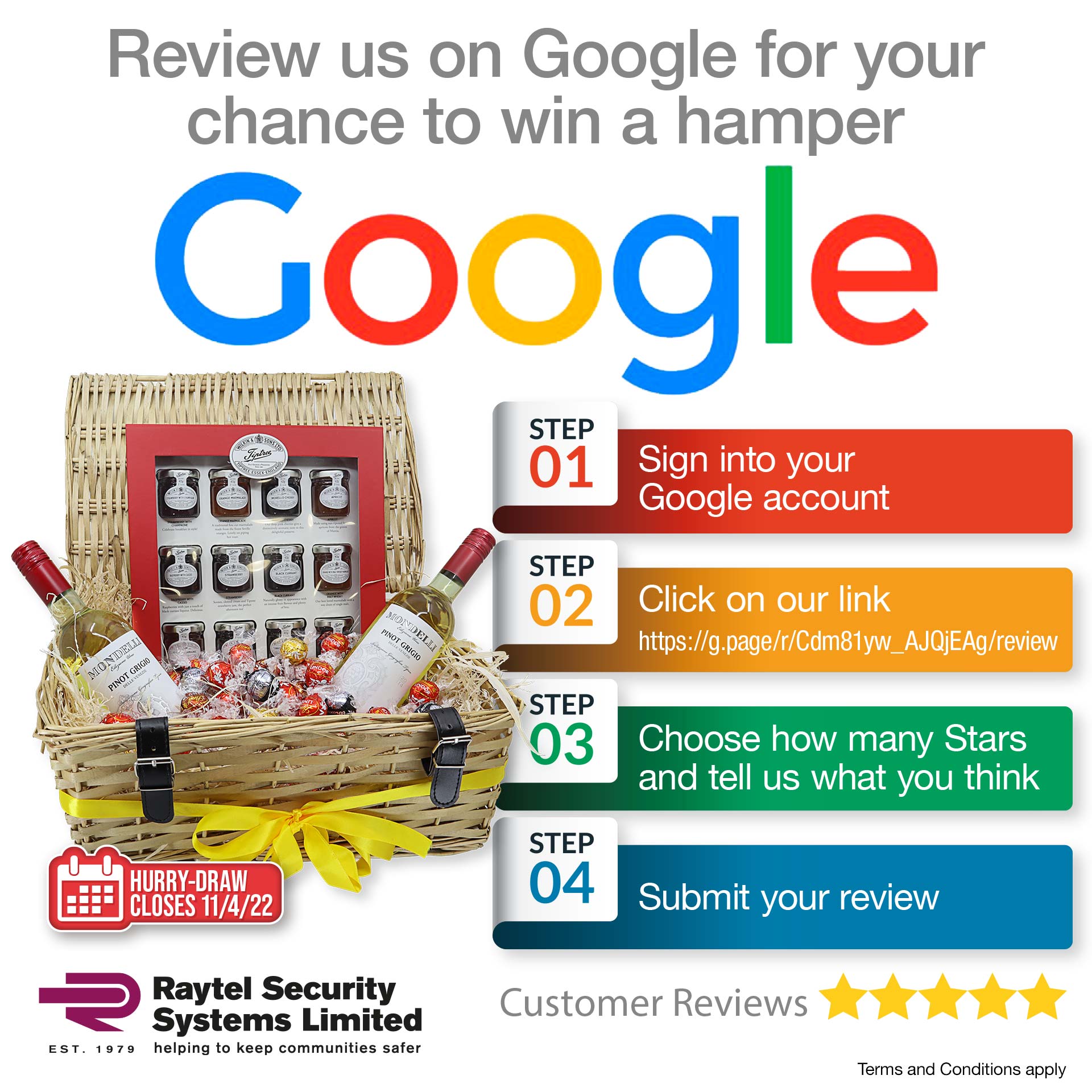 Review us on Google for your chance to win a hamper